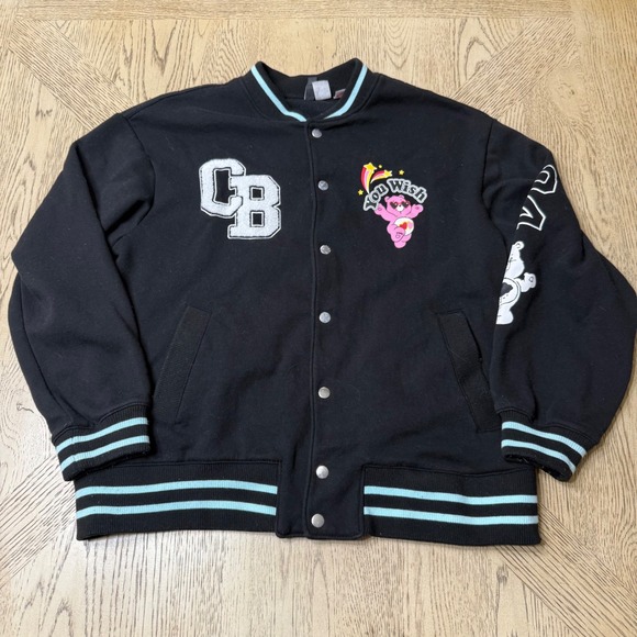 H&M Divided Care Bears‎ Black Snap Button Varsity Jacket CB Graphic Small S - Picture 1 of 11